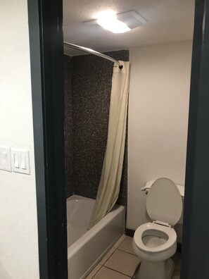 Combined shower/bathtub, free toiletries, hair dryer, towels