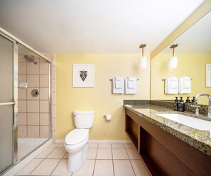 Eco-friendly toiletries, hair dryer, towels, shampoo