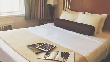 Egyptian cotton sheets, blackout drapes, iron/ironing board