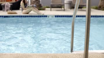 Seasonal outdoor pool, sun loungers