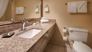 Combined shower/bathtub, free toiletries, hair dryer, towels