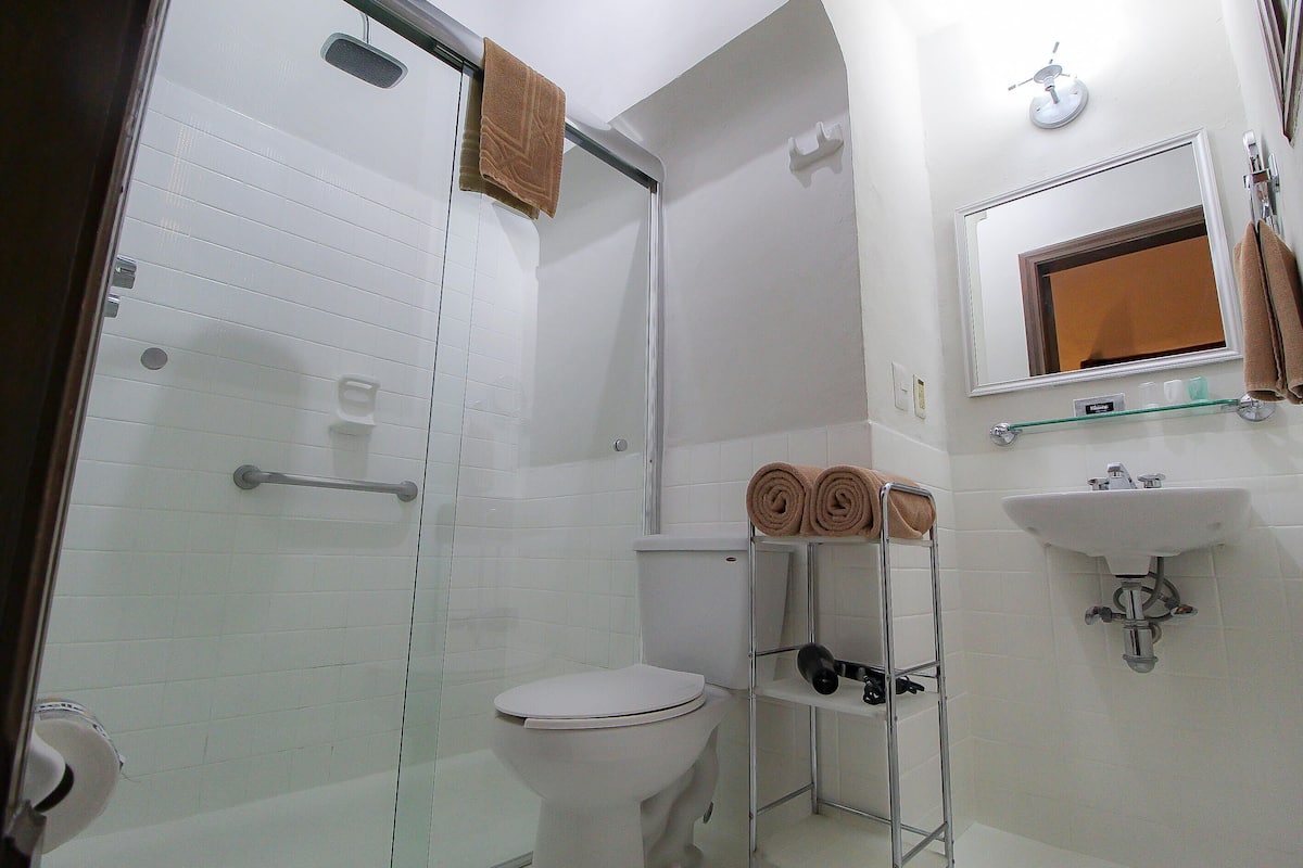 standard room, 1 queen bed, balcony | bathroom | shower, free toiletries, hair dryer, towels