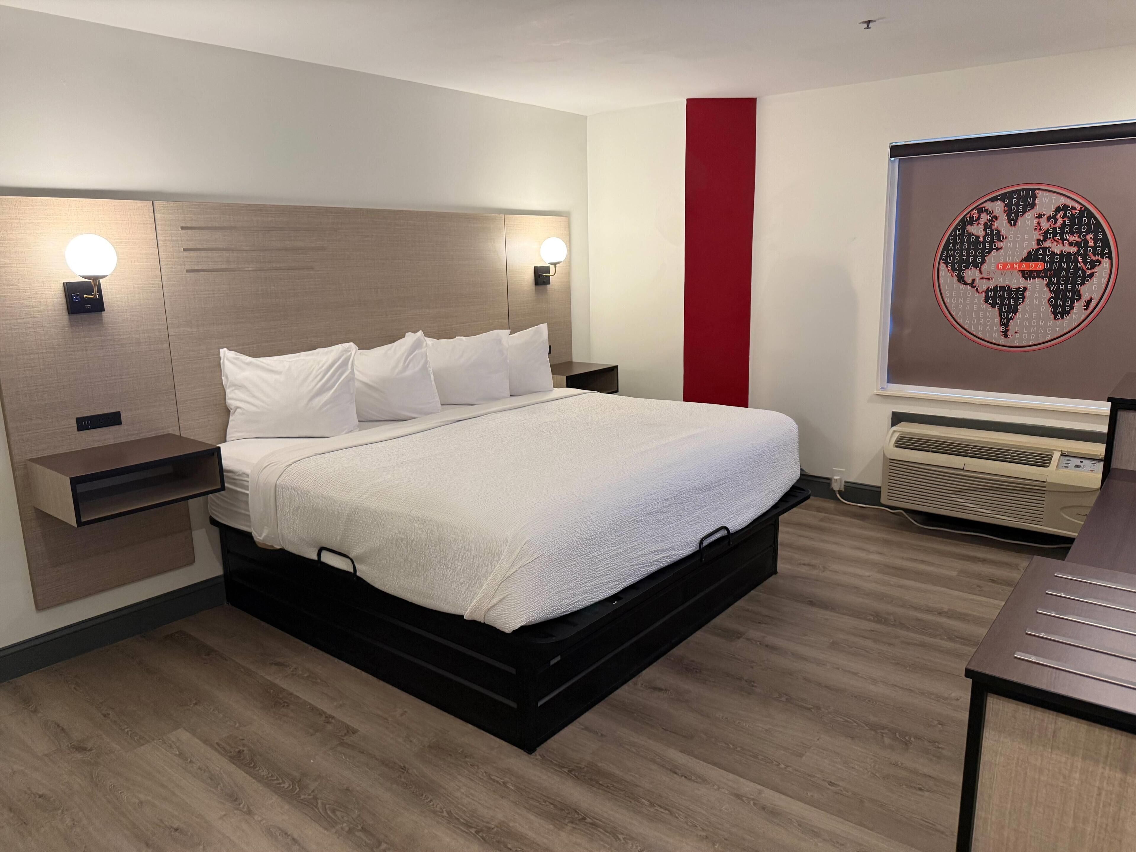 Premium bedding, desk, blackout curtains, iron/ironing board