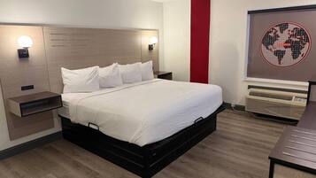 Premium bedding, desk, blackout drapes, iron/ironing board