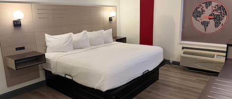 Premium bedding, desk, blackout drapes, iron/ironing board