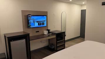 Premium bedding, desk, blackout curtains, iron/ironing board