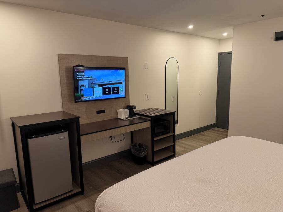 Premium bedding, desk, blackout curtains, iron/ironing board