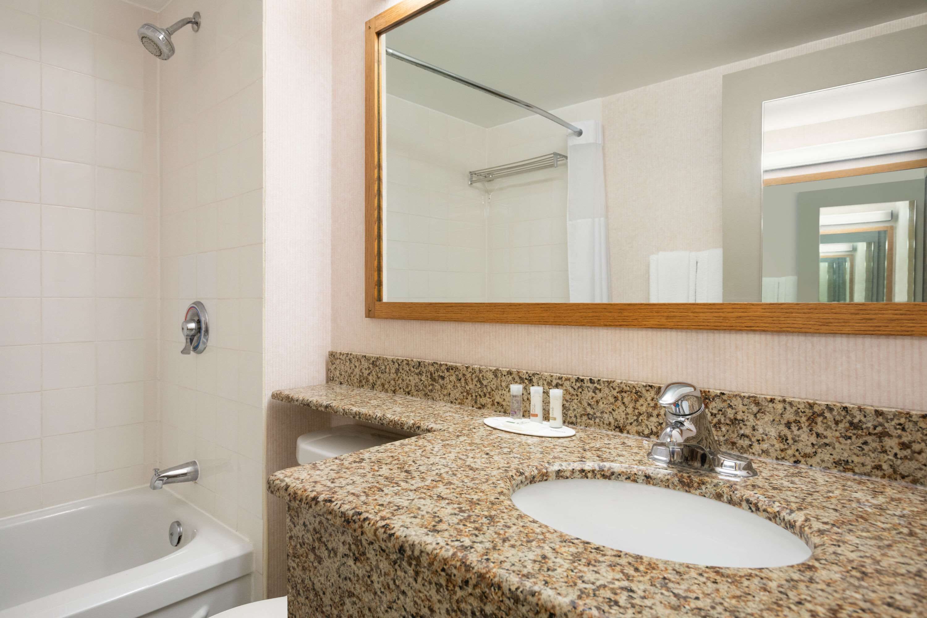 Combined shower/bathtub, hair dryer, towels