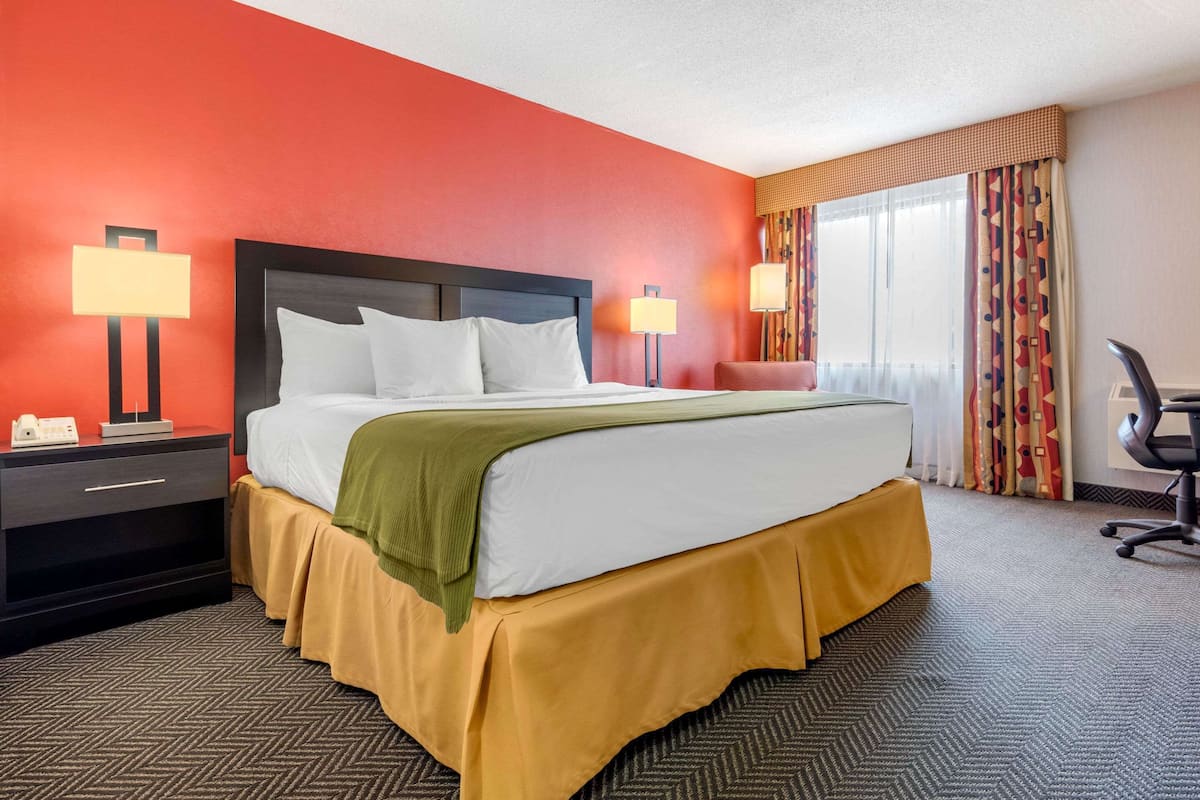 Down comforters, desk, blackout drapes, soundproofing
