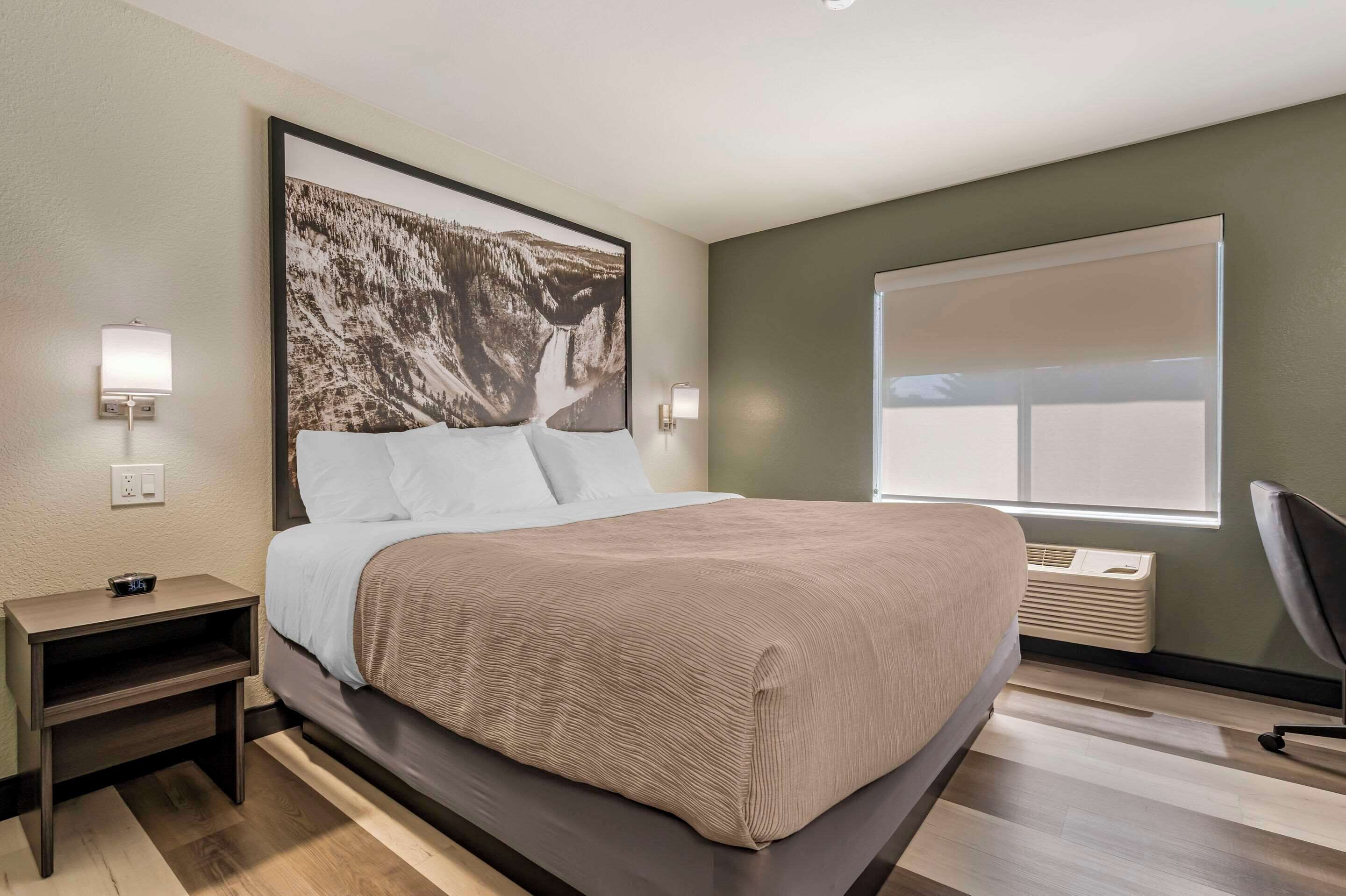 blackout curtains, iron/ironing board, bed sheets, alarm clocks