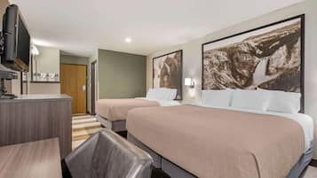 Blackout curtains, iron/ironing board, bed sheets, alarm clocks