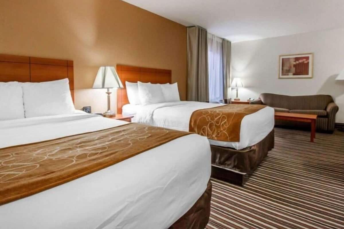 Hypo-allergenic bedding, desk, blackout drapes, iron/ironing board