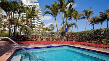 Outdoor pool, open 7:00 AM to 6:00 PM, sun loungers