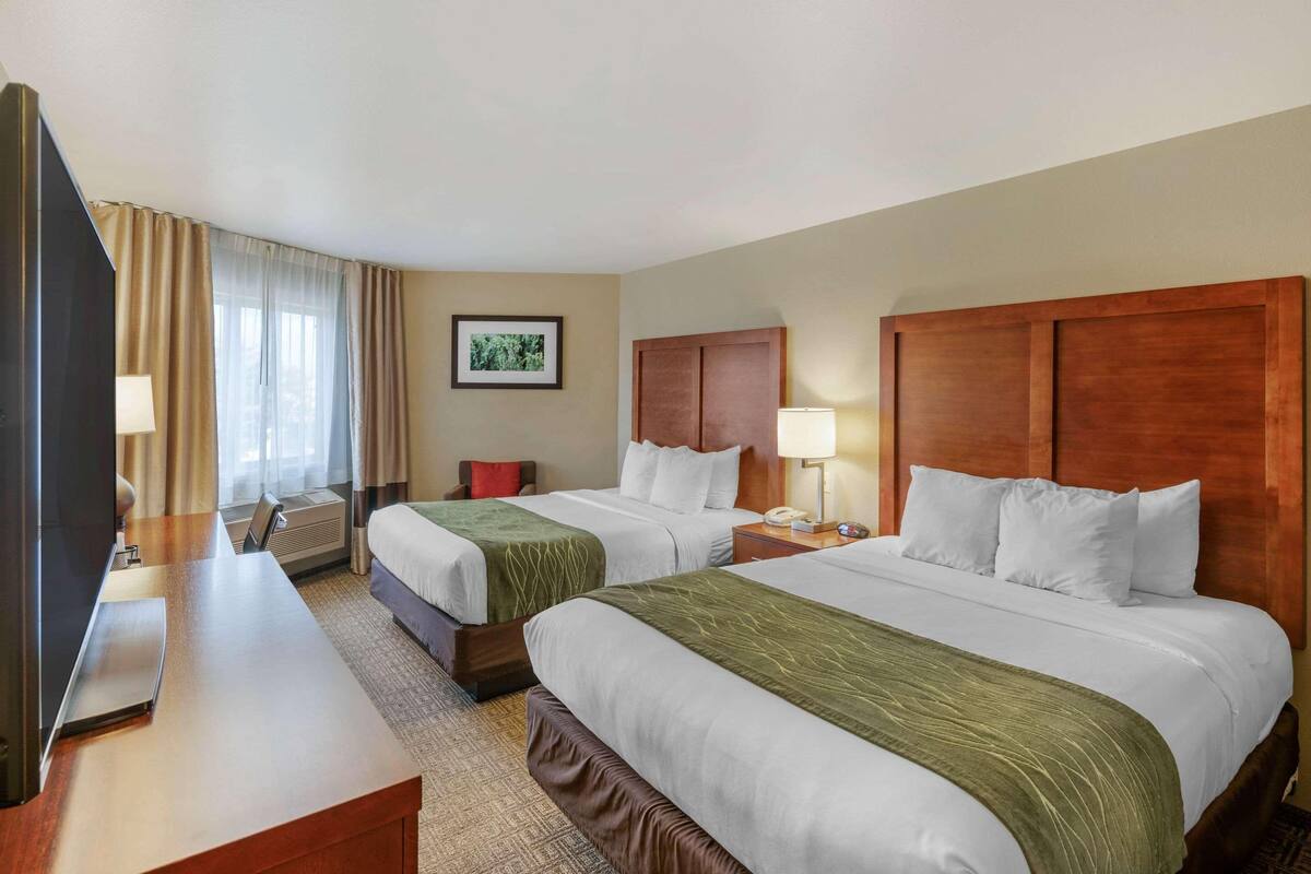 Premium bedding, desk, blackout curtains, iron/ironing board