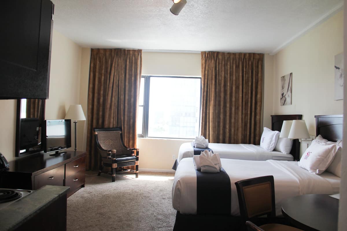 Room, 2 Double Beds, Kitchen, Ocean View | Premium bedding, pillow-top beds, in-room safe, blackout curtains