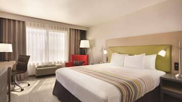 Desk, blackout drapes, iron/ironing board, free cribs/infant beds