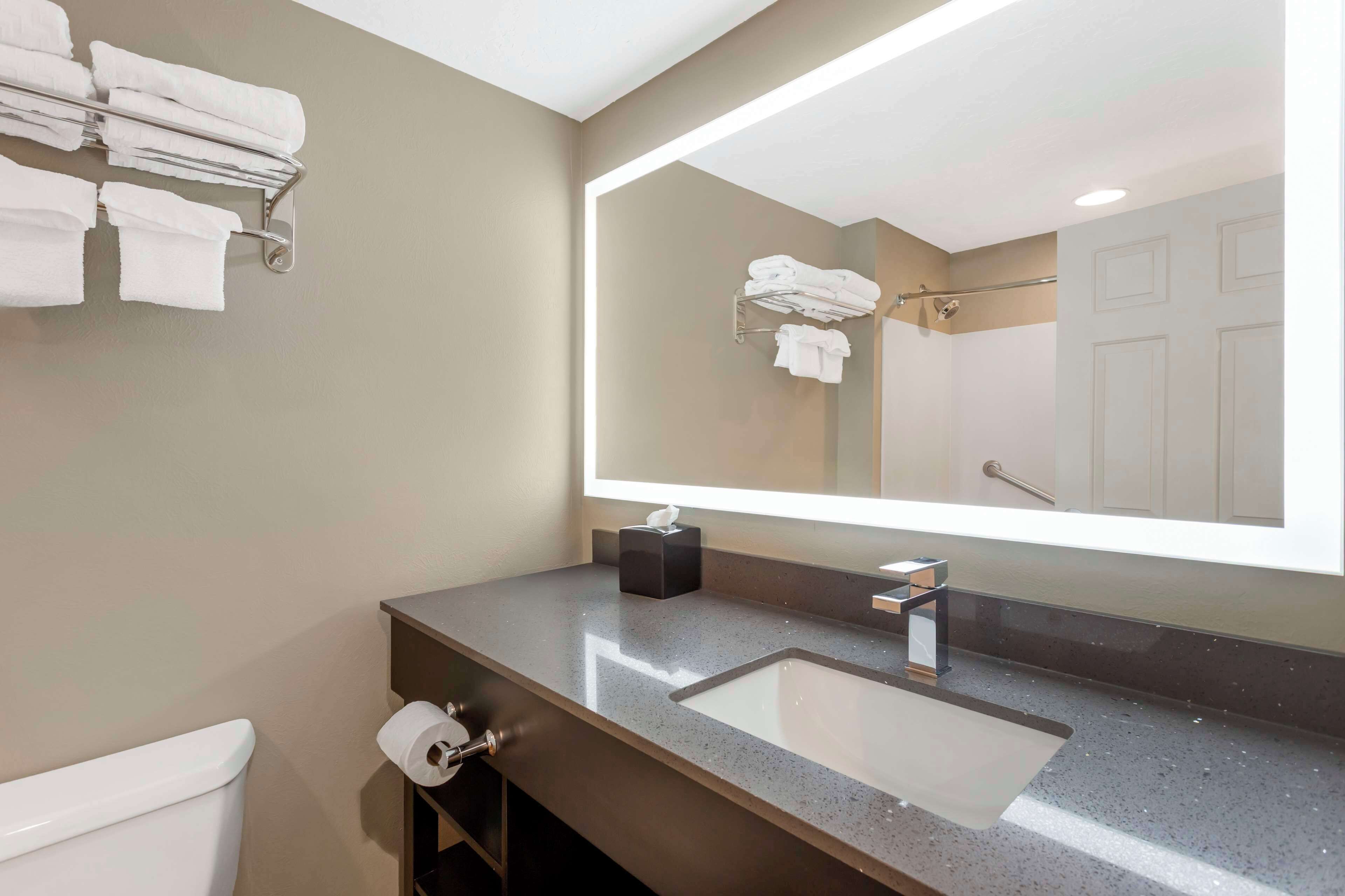 executive room, 1 king bed, refrigerator & microwave, pool view | bathroom | combined shower/bathtub, free toiletries, hair dryer, towels