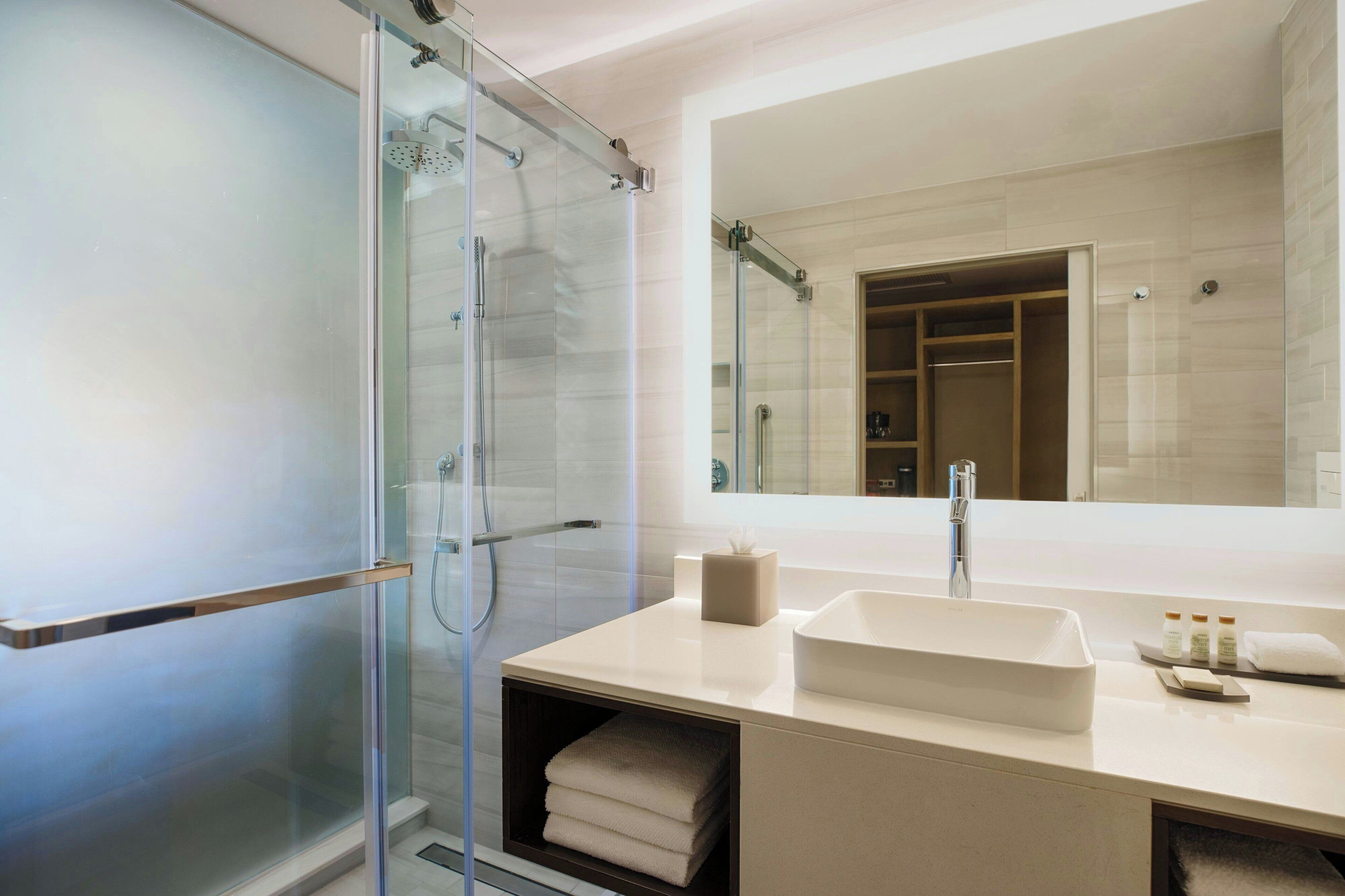 shower, free toiletries, hair dryer, bathrobes