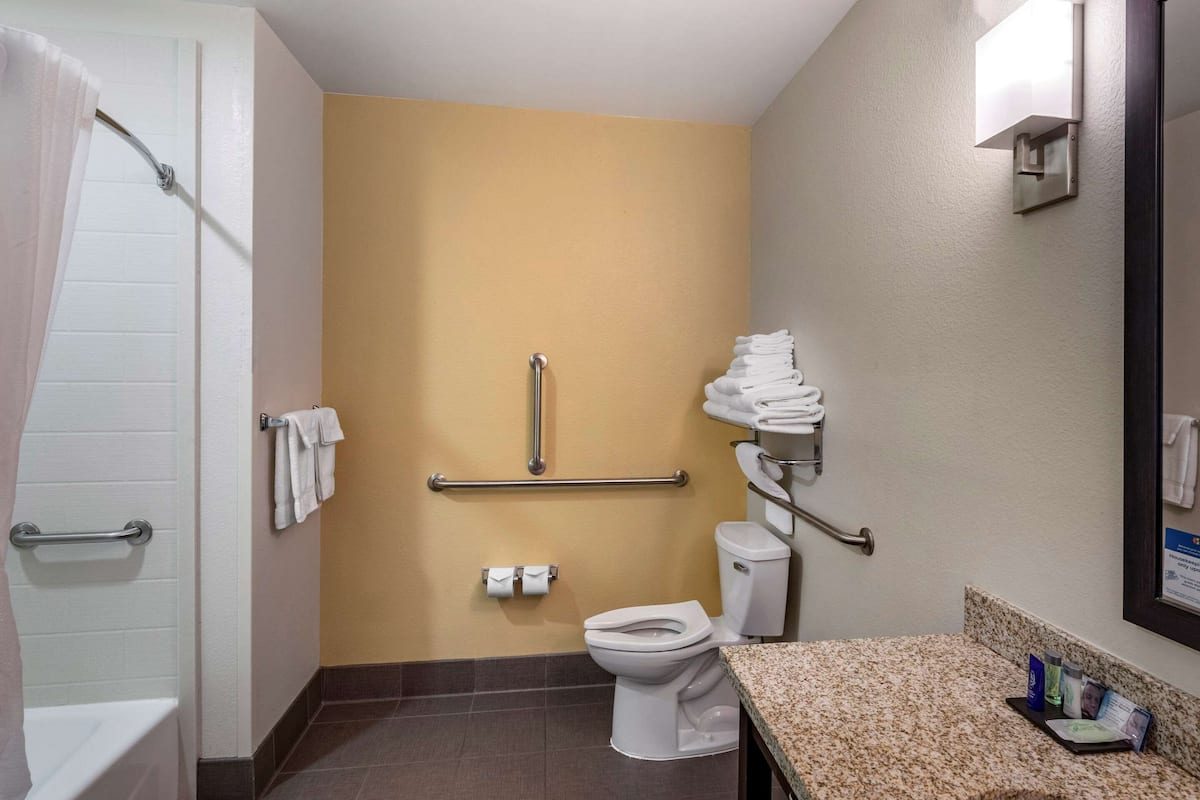 free toiletries, hair dryer, towels