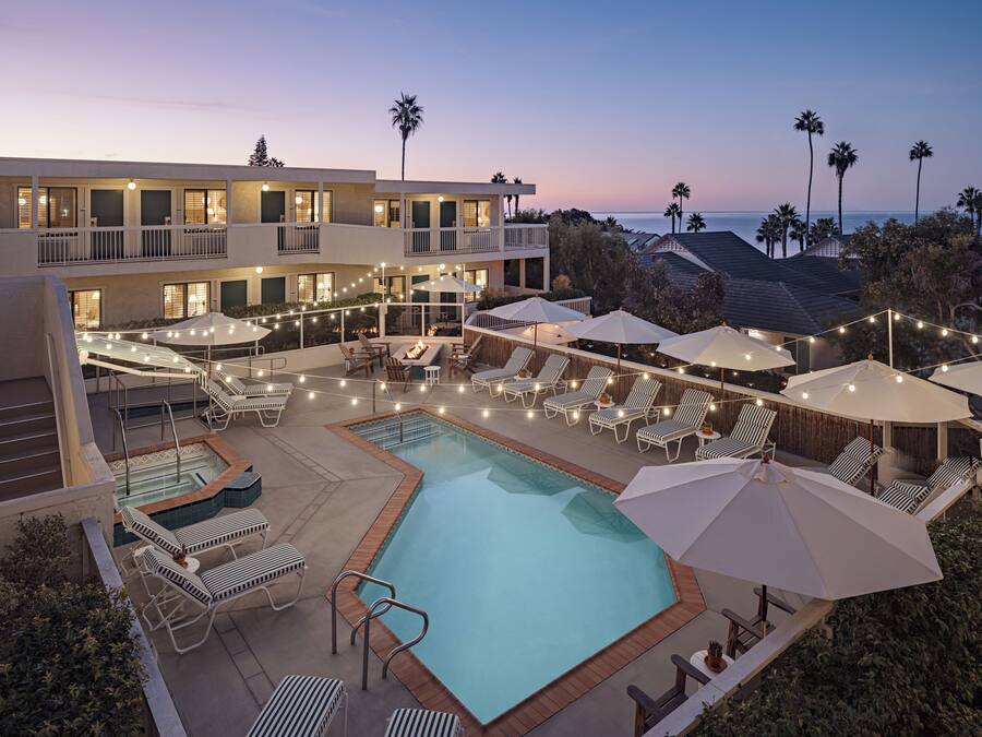 Outdoor pool, pool umbrellas, pool loungers
