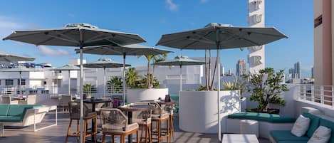 Rooftop bar, ocean views, open daily