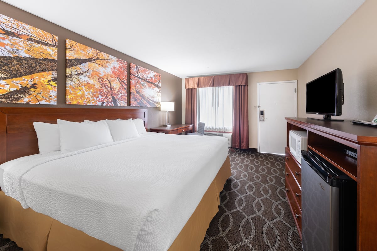 Chambre, 1 très grand lit, accessible aux personnes à mobilité réduite, non-fumeurs (Mobility) | Bureau, espace de travail pour ordinateur portable, rideaux occultants