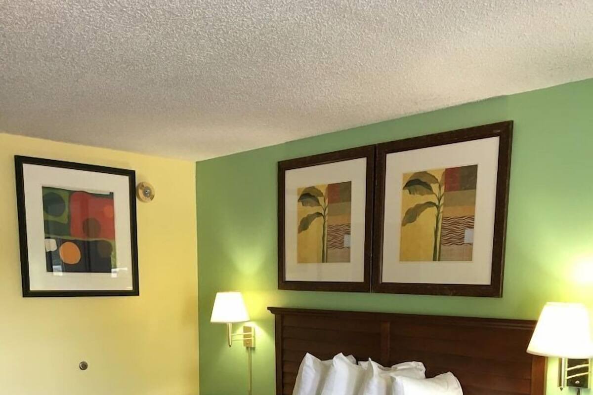 1 bedroom, desk, blackout curtains, iron/ironing board