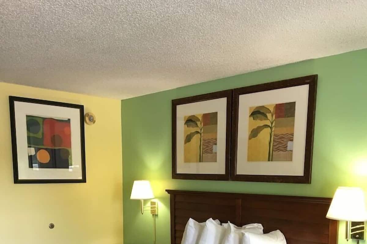 1 bedroom, desk, blackout drapes, iron/ironing board