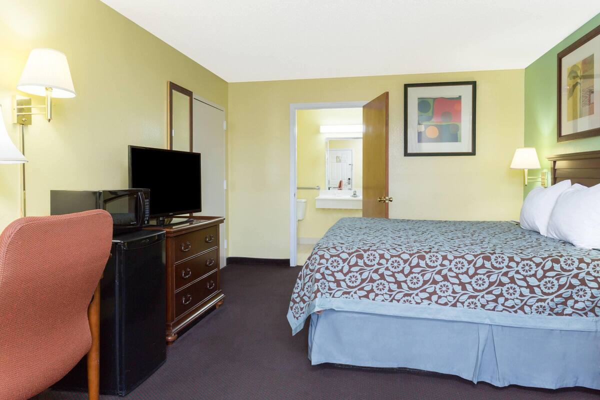 1 bedroom, desk, blackout curtains, iron/ironing board