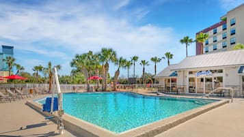 Outdoor pool, open 8:00 AM to 10:00 PM, pool umbrellas, pool loungers