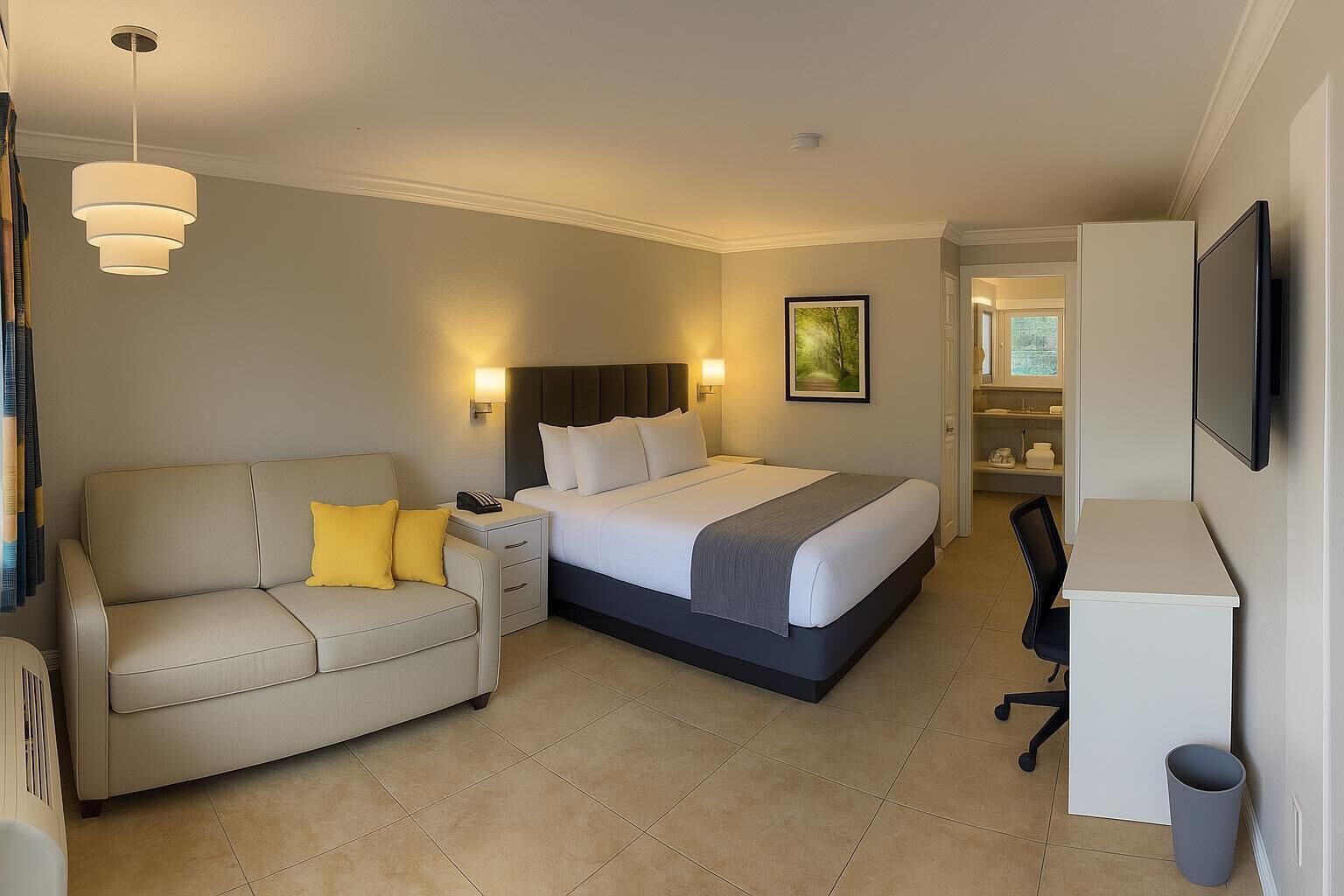 In-room safe, desk, laptop workspace, blackout drapes