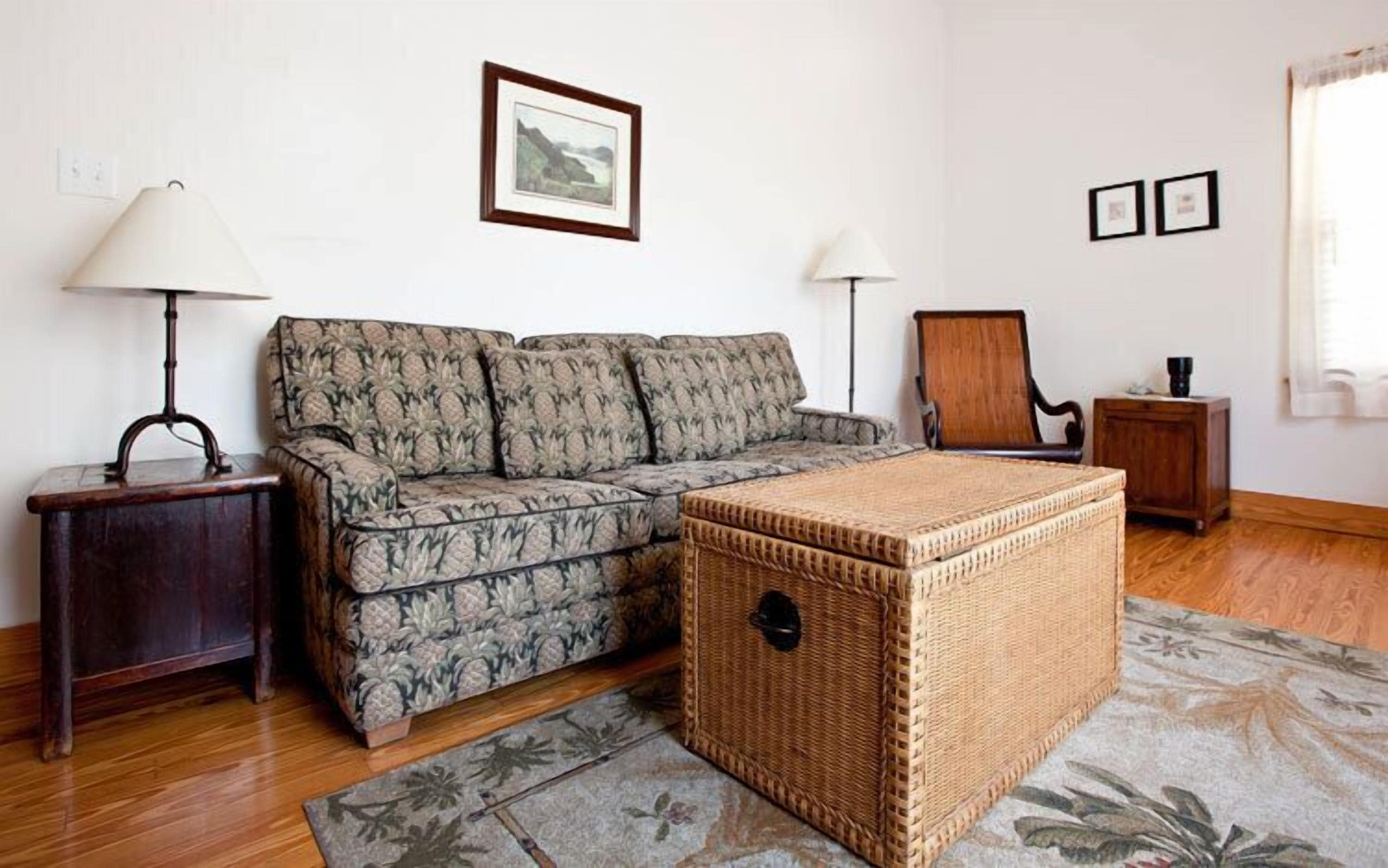 cigar house queen suite w/ poolside balcony | living area | tv