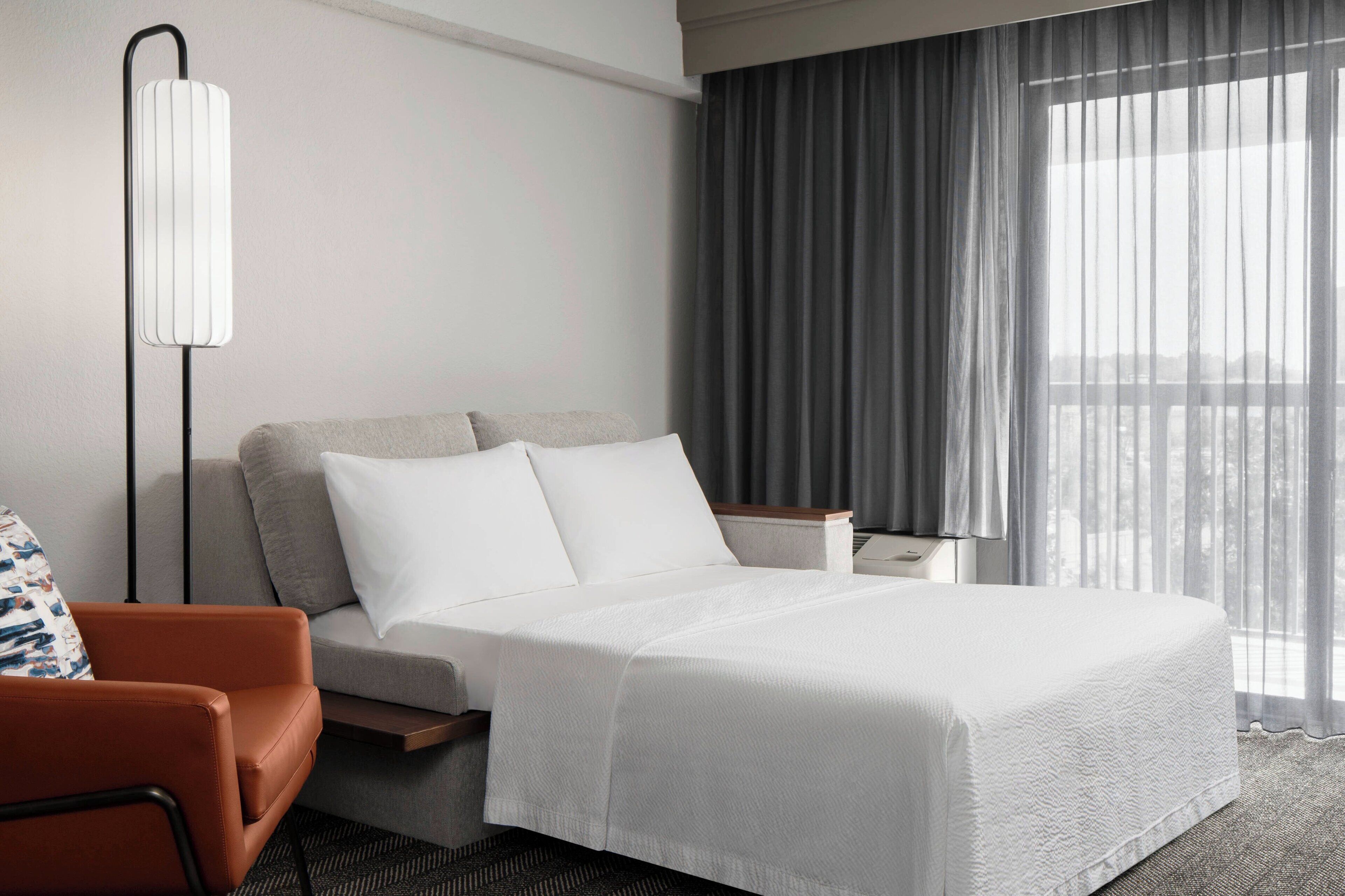 1 bedroom, premium bedding, down duvets, blackout curtains