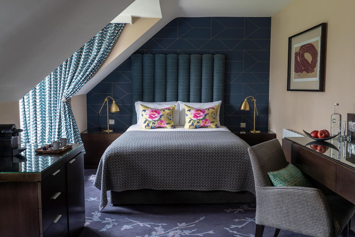 premium bedding, desk, blackout curtains, soundproofing