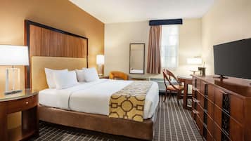 Desk, laptop workspace, blackout curtains, soundproofing