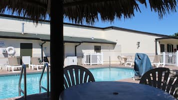 Outdoor pool, open 8:00 AM to 9:00 PM, sun loungers