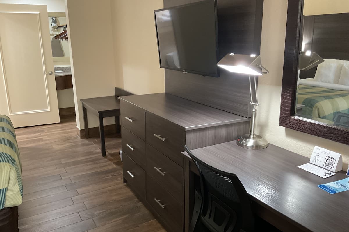 Deluxe Room, 1 Queen Bed, Non Smoking, Ground Floor | Individually furnished, desk, laptop workspace, iron/ironing board