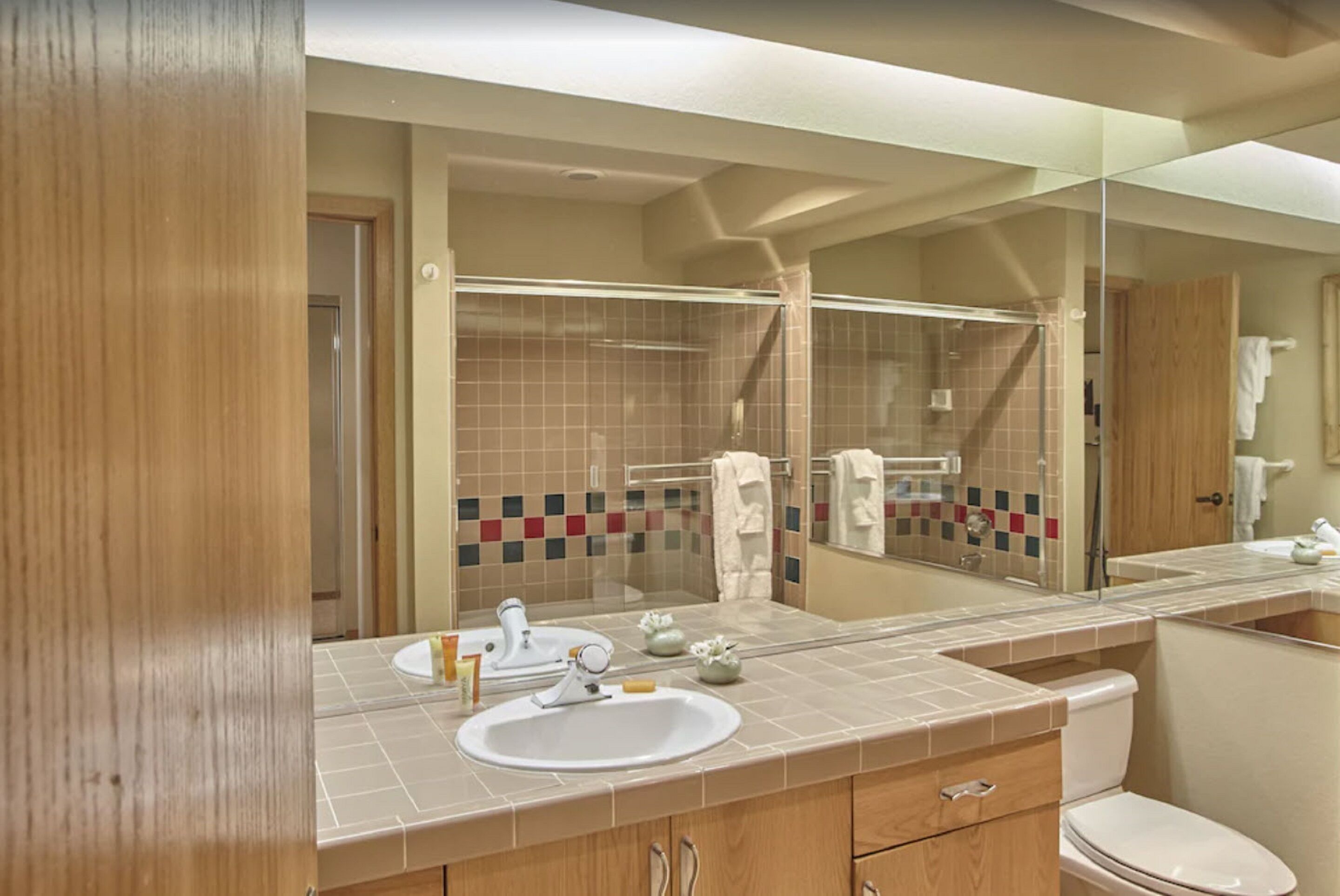 combined shower/bathtub, free toiletries, hair dryer, towels