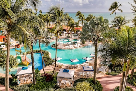 5 outdoor pools, open 8:00 AM to 10:00 PM, pool cabanas (surcharge)