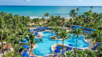 4 outdoor pools, open 8:00 AM to 10:00 PM, cabanas (surcharge)