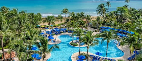 4 outdoor pools, open 8:00 AM to 10:00 PM, pool cabanas (surcharge)