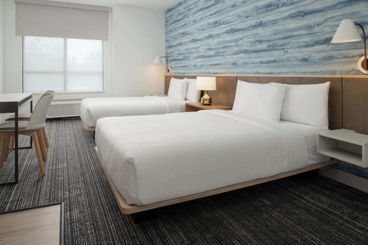 Standard Studio, 2 Queen Beds, Lake View (Mobility Accessible, Roll-In Shower) | Desk, laptop workspace, blackout drapes, iron/ironing board