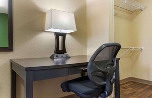 Desk, free WiFi, bed sheets