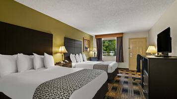 Standard Room, 2 Queen Beds, Non Smoking, Refrigerator & Microwave | Desk, laptop workspace, iron/ironing board, rollaway beds