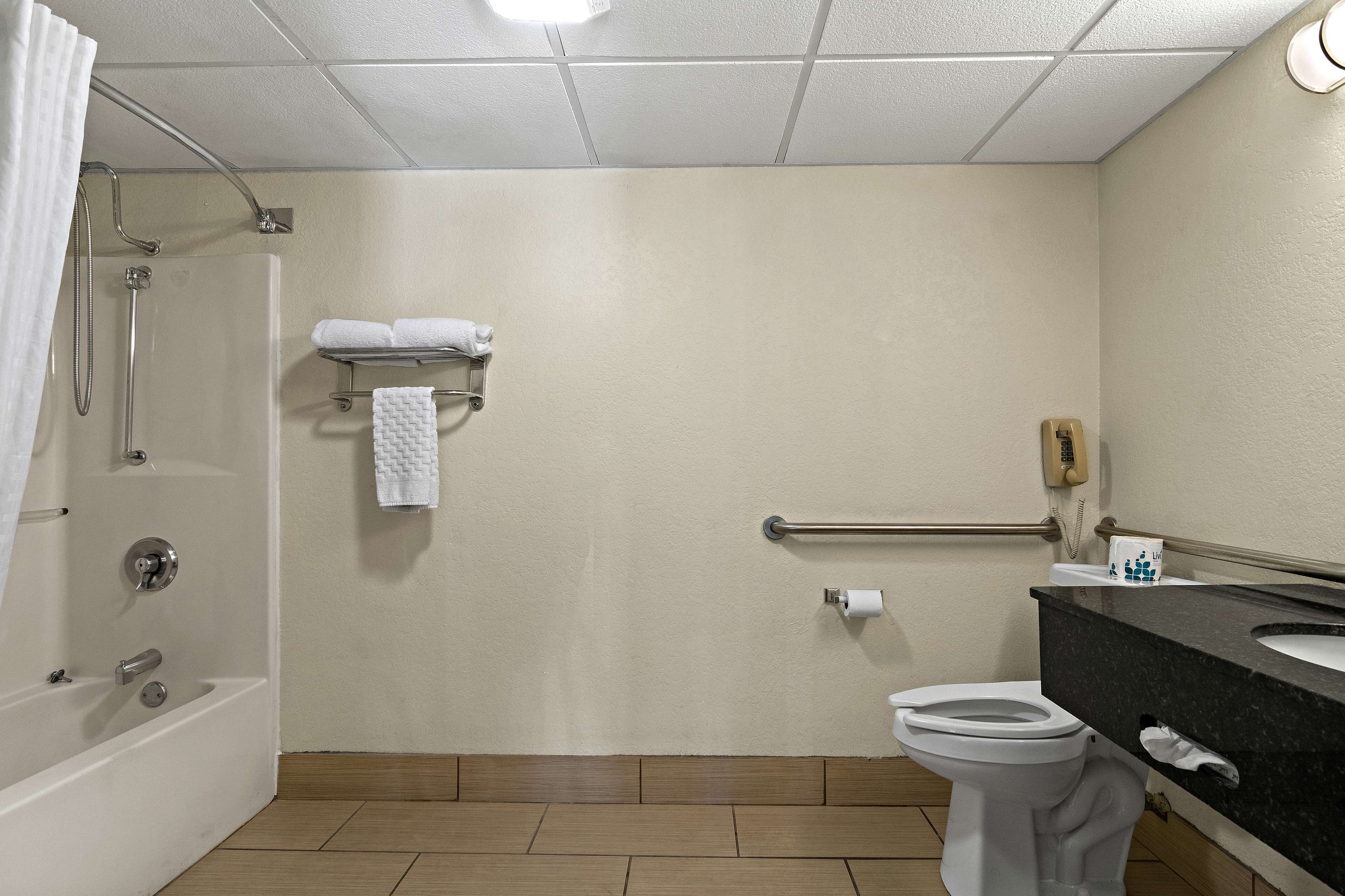 Een badkamer met een bad, toilet en wastafel.