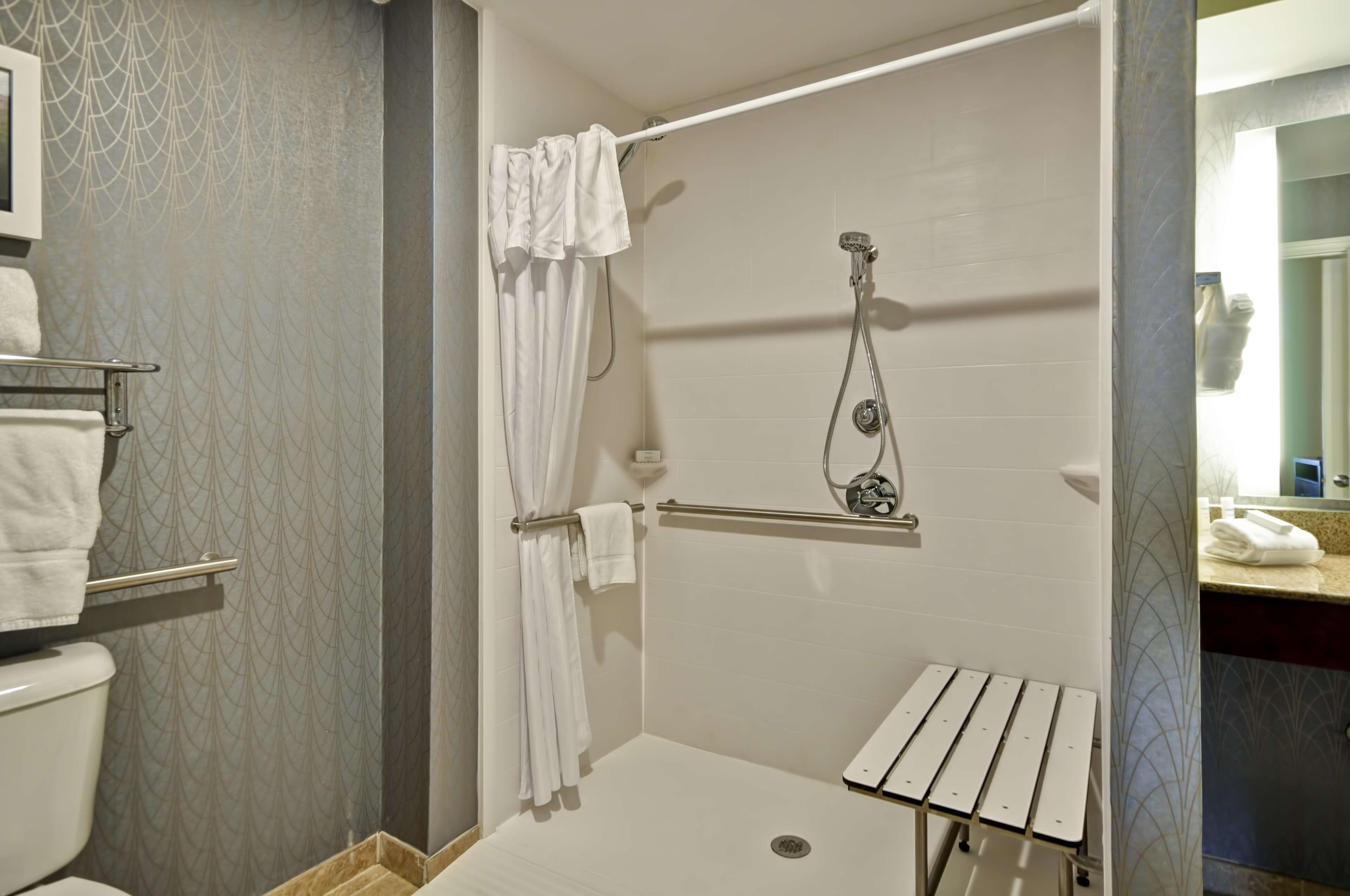 premium suite, 1 king bed, accessible (mobility & hearing, roll-in shower) | bathroom shower