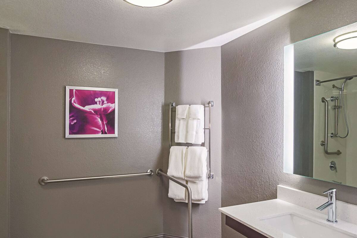room, 1 king bed, accessible, non smoking | bathroom | combined shower/bathtub, free toiletries, hair dryer, towels
