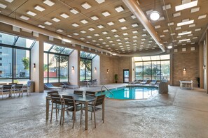 Indoor pool, open 10:00 AM to 10:00 PM, sun loungers