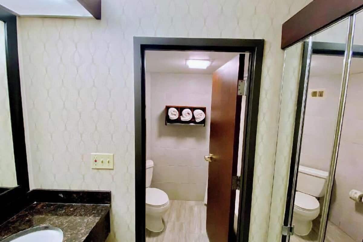 Combined shower/tub, hydromassage showerhead, free toiletries