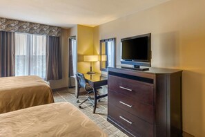 Suite, 2 Queen Beds, Non Smoking | Desk, laptop workspace, blackout drapes, iron/ironing board
